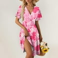 thumbnail image 2 of Lodgix Summer Wrap Dresses for Women 2025 V Neck Knee Length Short Sleeve Dress Casual Short dresses Pink 2XL, 2 of 6