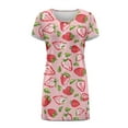 thumbnail image 4 of FKELYI Women's Nightgown Short Sleeve Pajama Dress Skin-Friendly Sleepwear Dress Pink Strawberry Print Button Down Sleep Shirts Breathable Boyfriend Nightdress, XS, 4 of 6