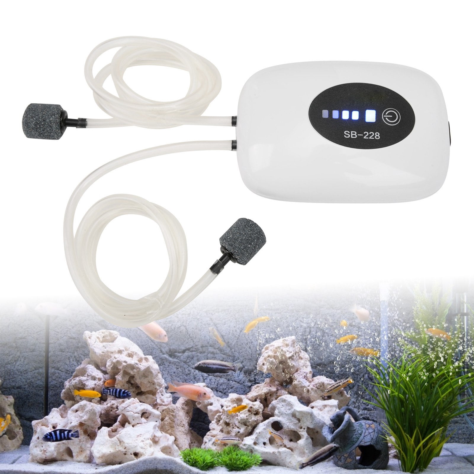 Yajisi Portable USB Rechargeable Aquarium Air Pump, Ultra Quiet Oxygen Pump for Fish Tank Outdoor Fishing, Double Hole (5.12 inches / 13 cm)