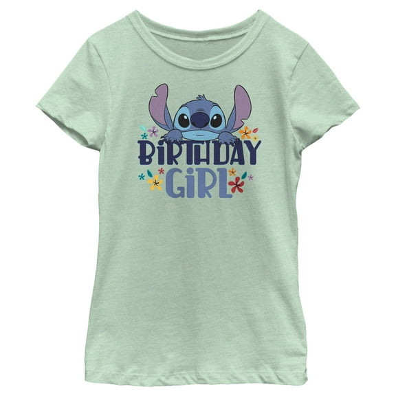 Girl's Lilo & Stitch Birthday Girl Stitch  Graphic Tee Mint Large