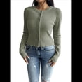 thumbnail image 1 of Suéter Tipo Cárdigan de Cuello Redondo Ajustado para Mujer, con Botones y Prenda Básica de Punto Verde M, 1 of 10