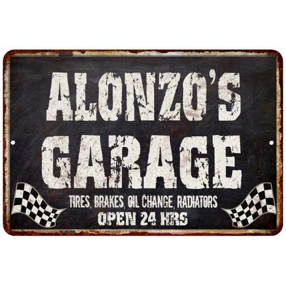 ALONZO'S Garage Black Grunge Sign 8 x 12 High Gloss Metal 208120005241