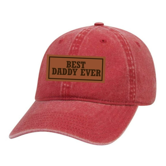 Men's Best Daddy Ever Father's Day Laser Engraved Leather Patch Twill Buckle Back Hat, Red