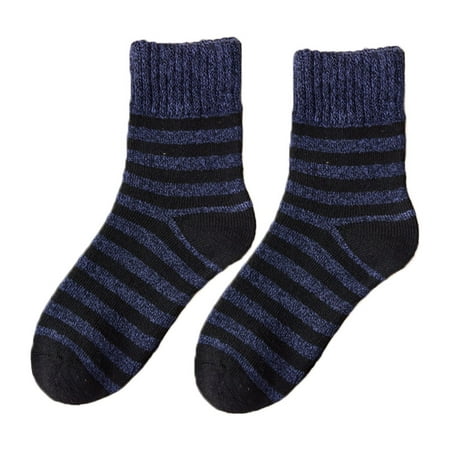 

ADVEN 5 Pairs Mens Winter Socks Foot Wrap Cover Simple Style Male Hosiery Accessories Mid-calf Keeping-warm Lined Floor Thickened Sock Navy blue stripes