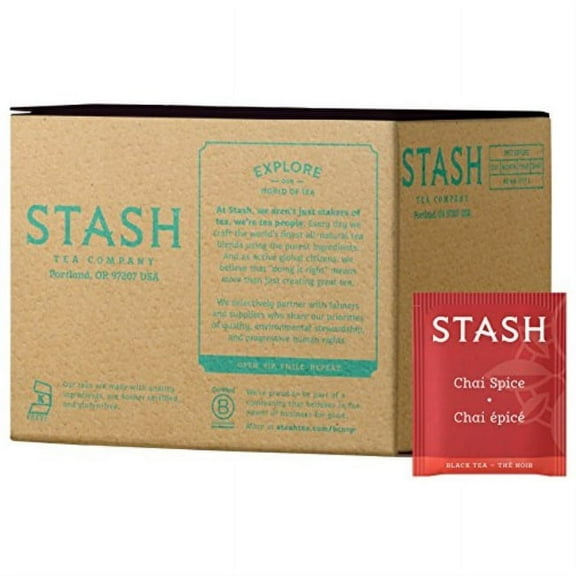 Stash Tea Chai Spice Black Tea 100 Count Box of Tea Bags in Foil
