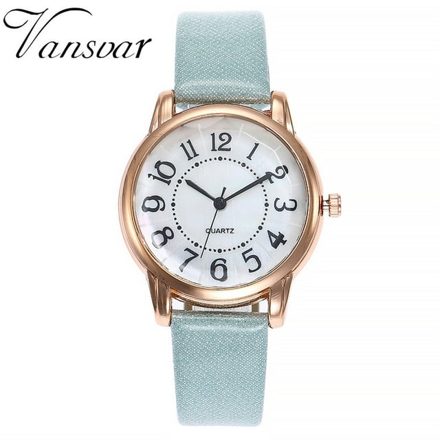 Reloj de cuarzo para mujer, relojes para mujer vansvar Reloj de pulsera analógico con correa de cuero de cuarzo informal para mujer Reloj de cuarzo