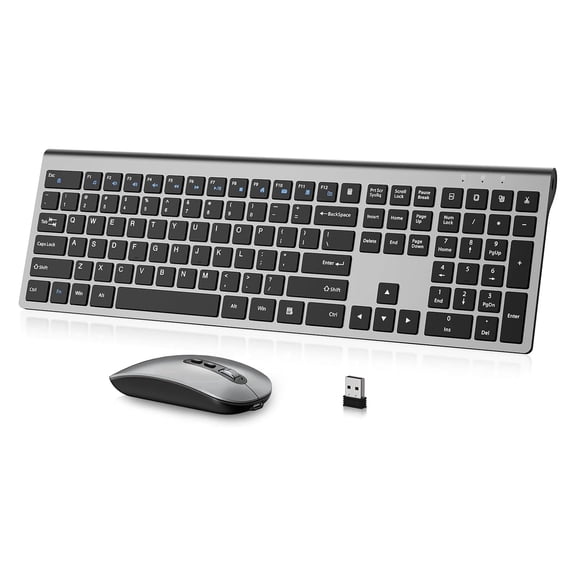 Rechargeable Wireless Keyboard and Mouse Combo, cimetech Full Size Silent Ergonomic Scissor Keyboard and Optical Mouse Set, 2.4G Lag-Free Cordless Keyboard Mice for Computer,Mac,Laptop,Windows-Gray