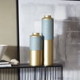 thumbnail image 2 of CosmoLiving by Cosmopolitan 22"W, 14"H Honeycomb Light Blue Metal Vase, Set of 2, 2 of 7
