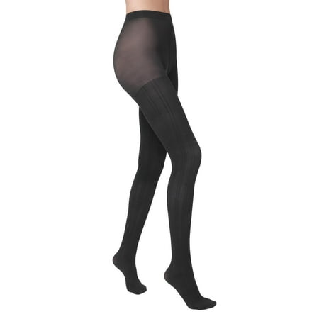HUE Women's Fashion Tights With Control Top, Graphite Heather Cable, Small-Medium