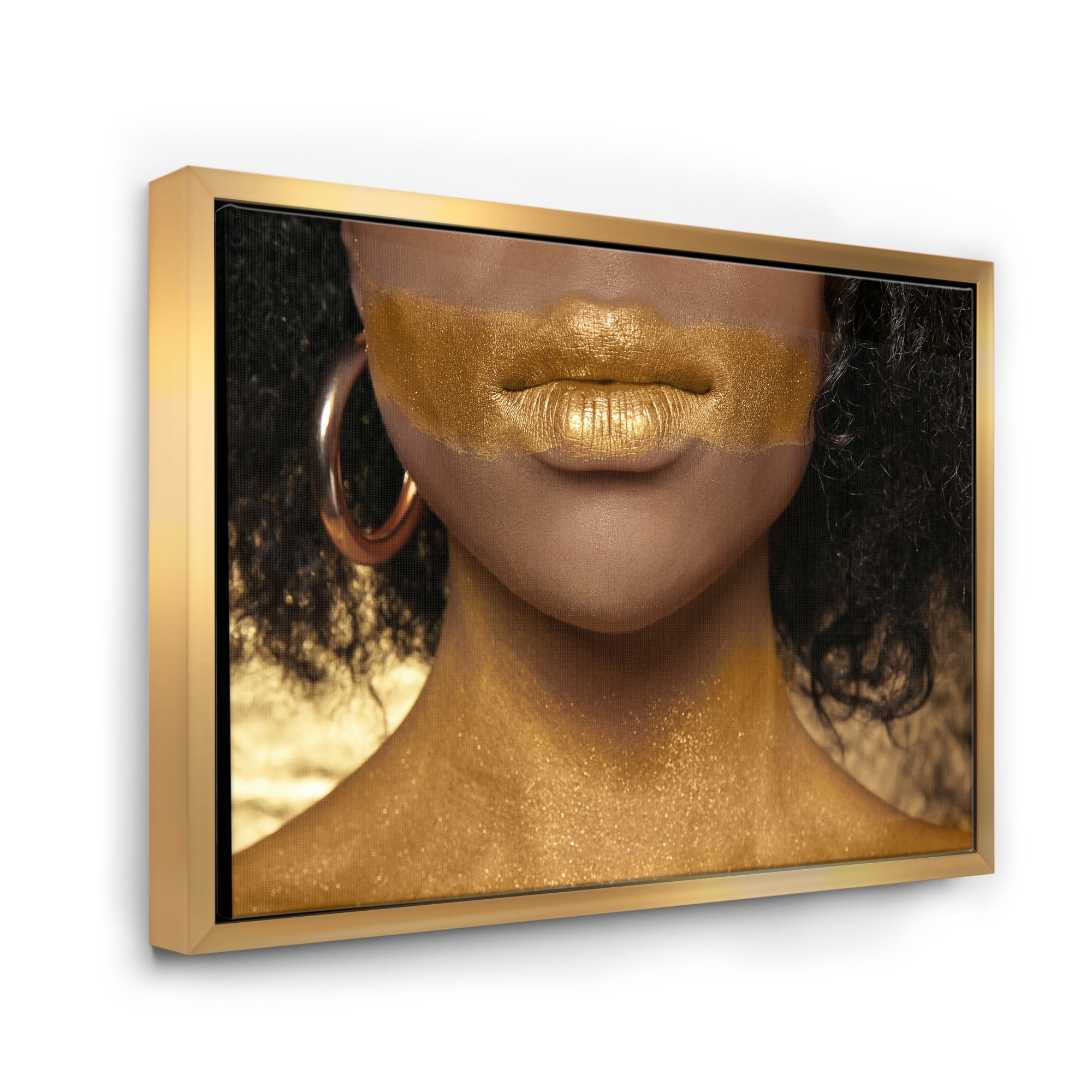 Designart 'Afro American Girl With Golden Paint on Body' Modern Framed Canvas Wall Art Print