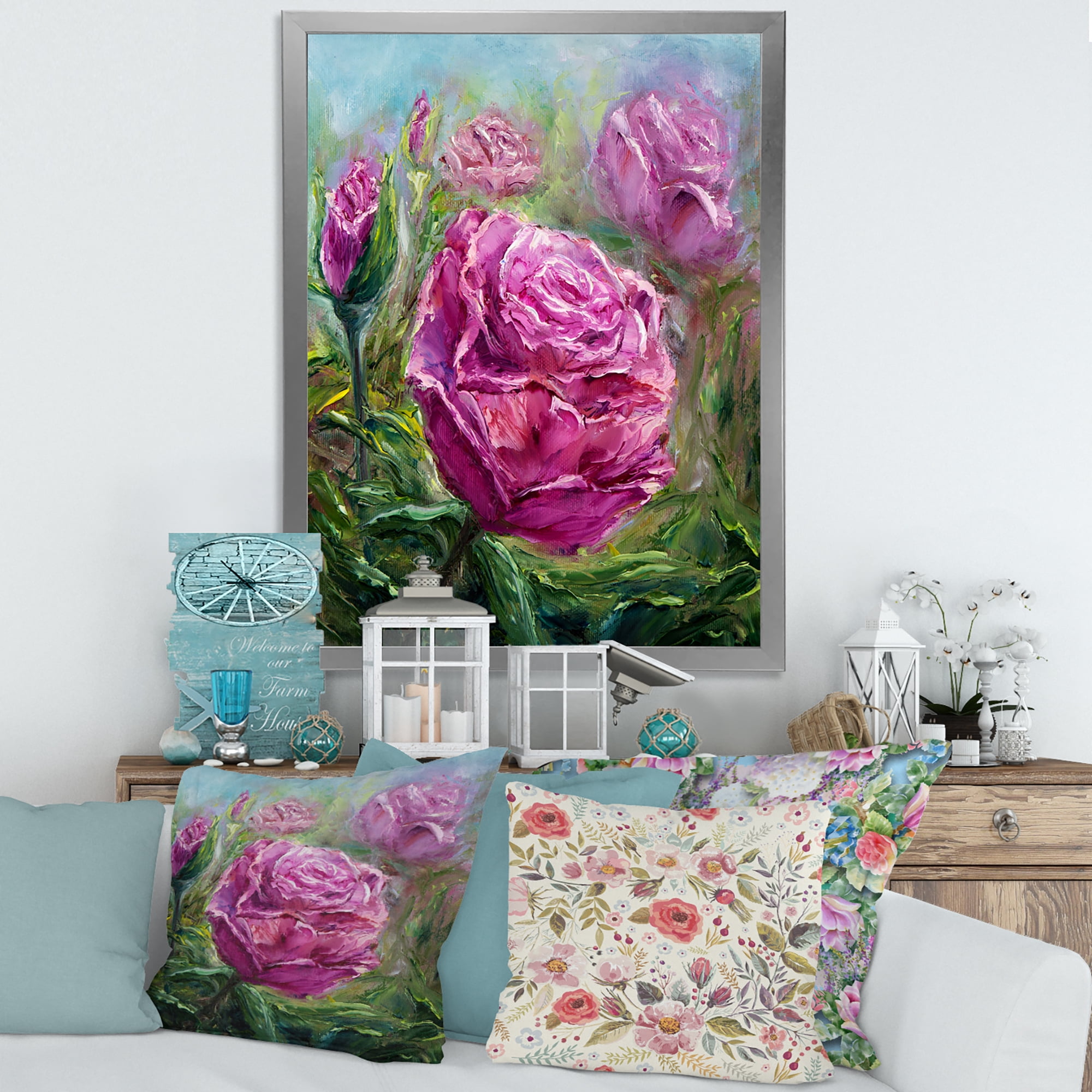 Designart 'Abstract Pink Peonies' Traditional Framed Art Print