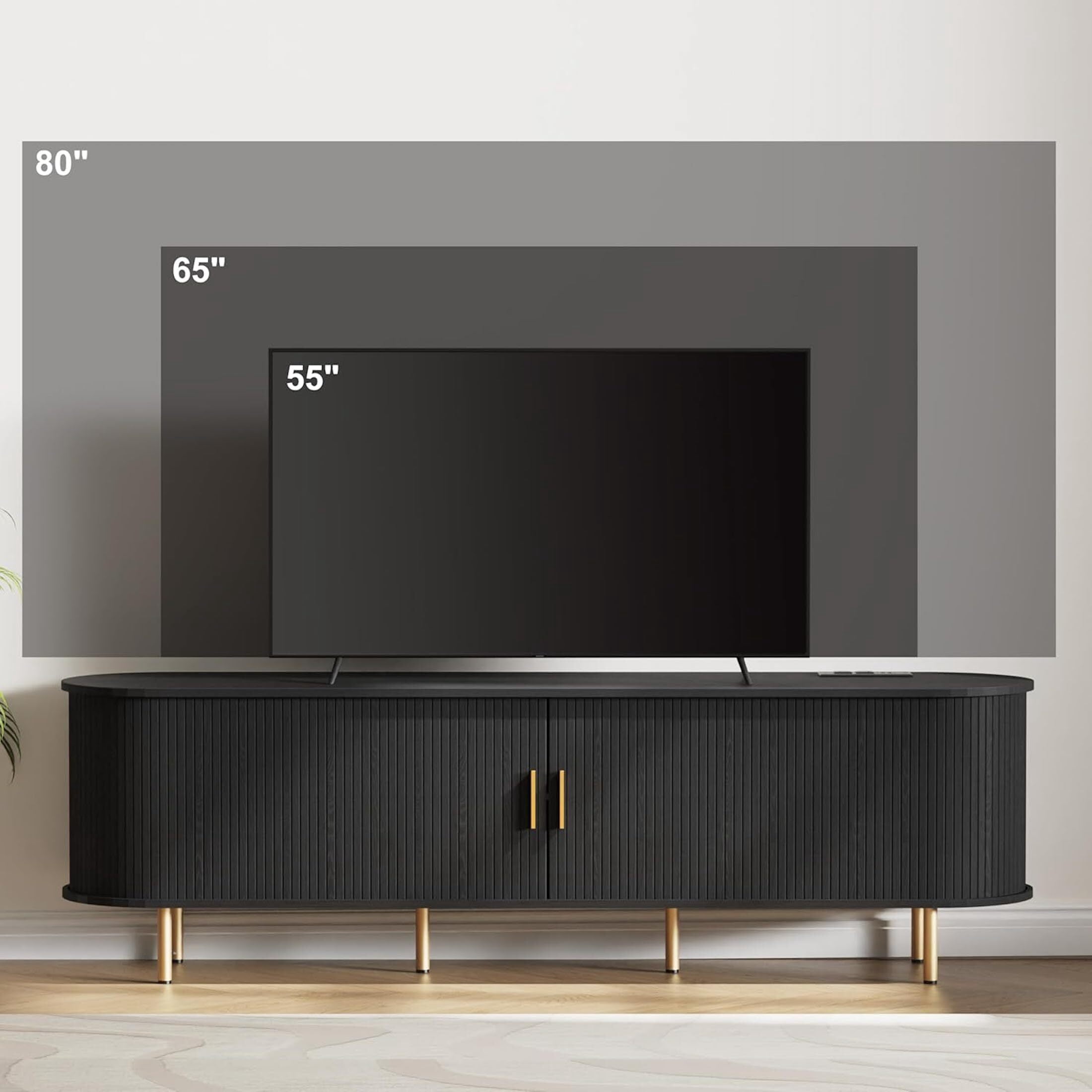 AISWORD 71 Inch TV Stand with Power Outlet for TVs up to 80 Inch, Entertainment Center with Storage and Adjustable Shelves, Media Console with Sliding Doors for Living Room, Black