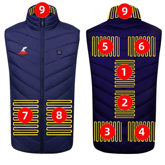 Lovzfmll Unisex Heated Vest 9-Zone Electric Warming USB Charging Stand Collar Blue, 2XL