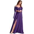 thumbnail image 1 of Vestidos de dama de honor de gasa con cuello en V y tirantes finos personalizados, vestidos formales de dama de honor fruncidos con hombros descubiertos y mangas, 1 of 5