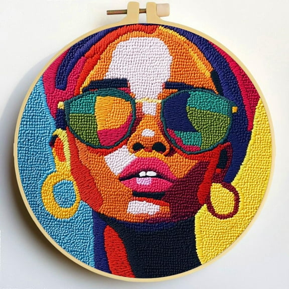 Punch Needle Kits African Girl DIY Embroidery Starter Set with Hoop Easy for Beginners Stress Relief Handmade Craft Hobby and Home Decor 20x20cm-1