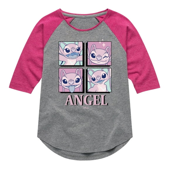 Disney - Lilo & Stitch - All The Expressions of Angel - Toddler & Youth Girls Raglan Graphic T-Shirt