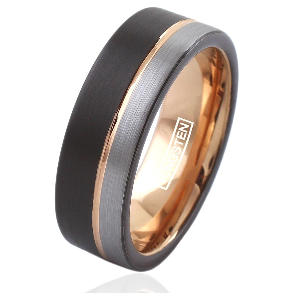 Tungsten Carbide Rings for Men Wedding Bands for Him 6mm Silver Black ...