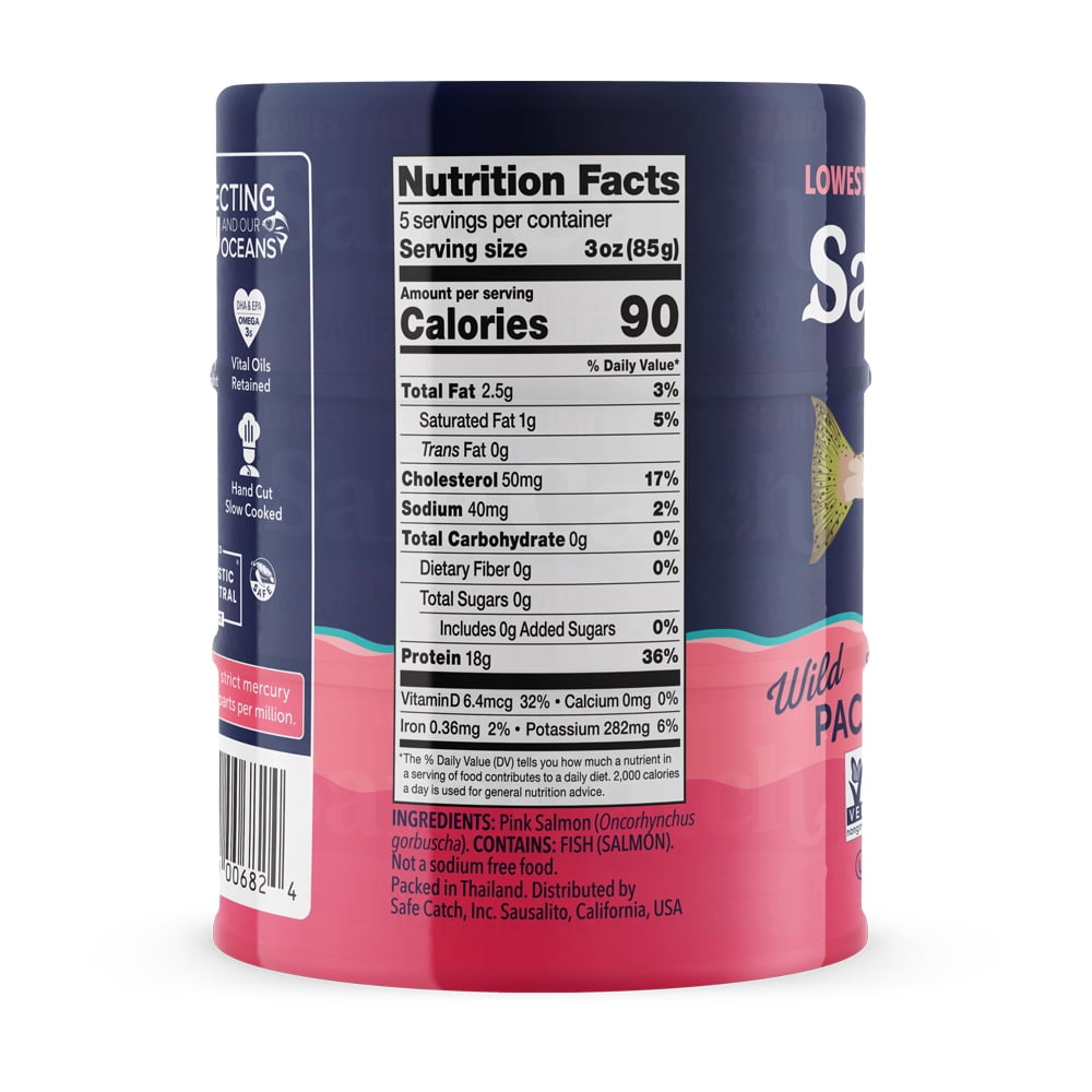 Safe Catch Wild Skinless & Boneless Pacific Pink Salmon, No Salt Added, 3 Pack, 5 oz Cans – Mercury Tested Canned Salmon