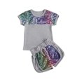 thumbnail image 2 of Kiapeise Toddler Girl Summer Outfit Sequins Short Sleeve T-Shirts + Shorts, 2 of 7