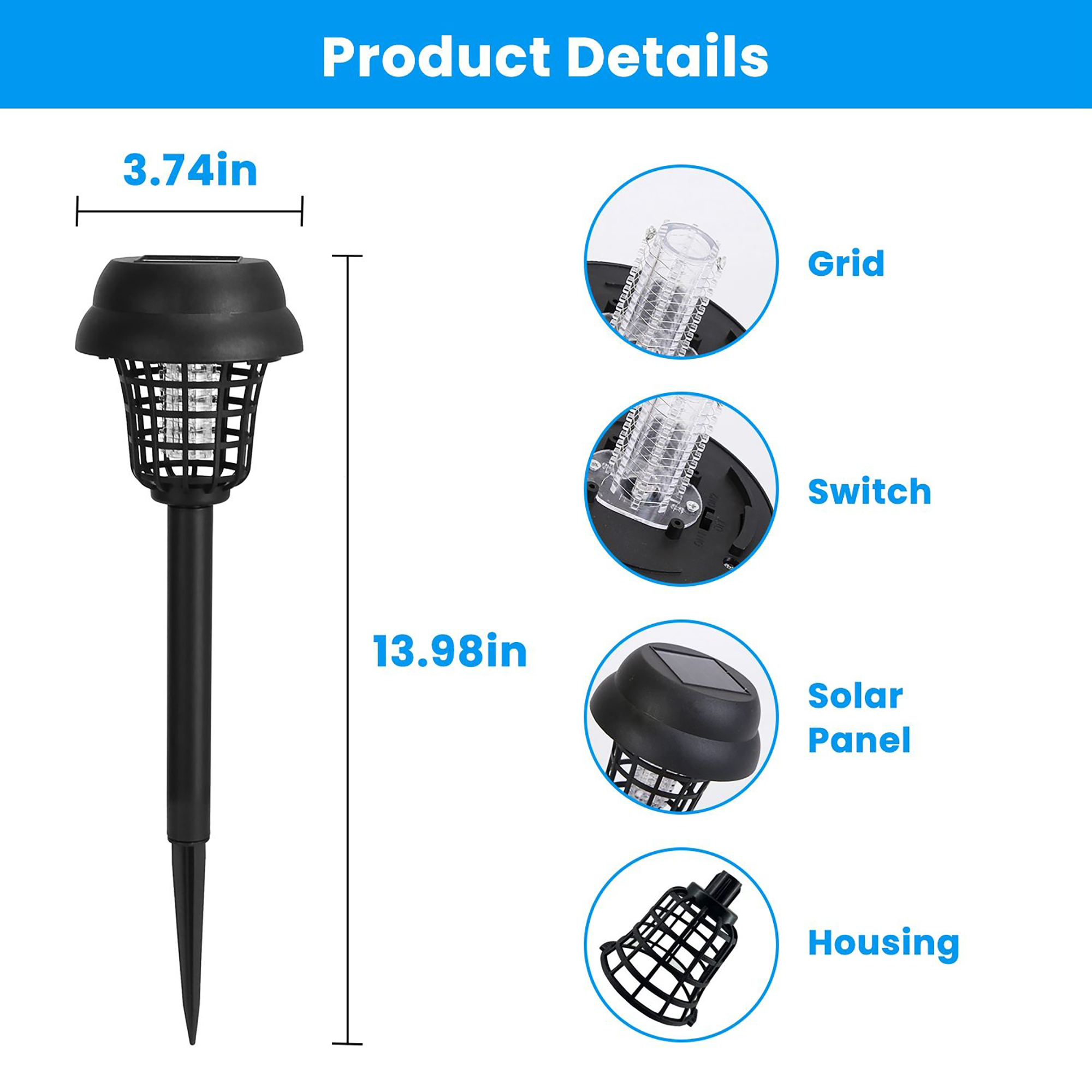 Solar Mosquito Zapper 4-Pack – UV Bug Light with Auto On/Off, Rechargeable & Waterproof for Yard & Patio