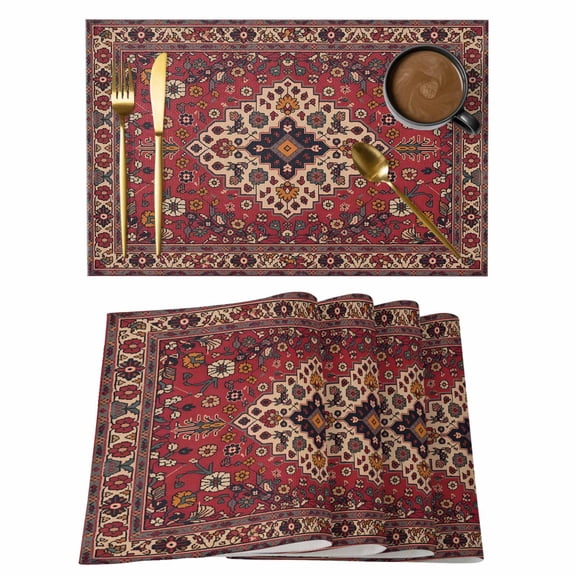 Boho Southwest Placemats Set of 6, Vintage Farmhouse Ethnic Aztec Tribe Art Placemats for Dining Table, Place Mats for Kitchen Tabletop, Waterproof Wipeable Dining Table Mats Set