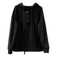 thumbnail image 6 of XIAOCHA Womens Hoodies Button V Neck Long Sleeve Solid Color Ribbed Knit Hooded Sweater Simpel Oversized Pullover Drawstring Top Black, 6 of 6