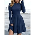 thumbnail image 4 of Womens Long Sleeve Fall Dresses with Flowy Casual Ribbed Knit Crew Neck Knee Length Sweater Dress L, 4 of 8