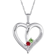 Personalized Planet Sterling Silver Couple's Birthstone Heart Name Pendant