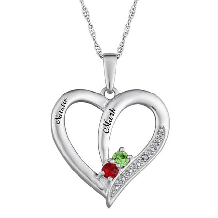 - Personalized Sterling Silver Couple's Birthstone Heart Name Pendant
