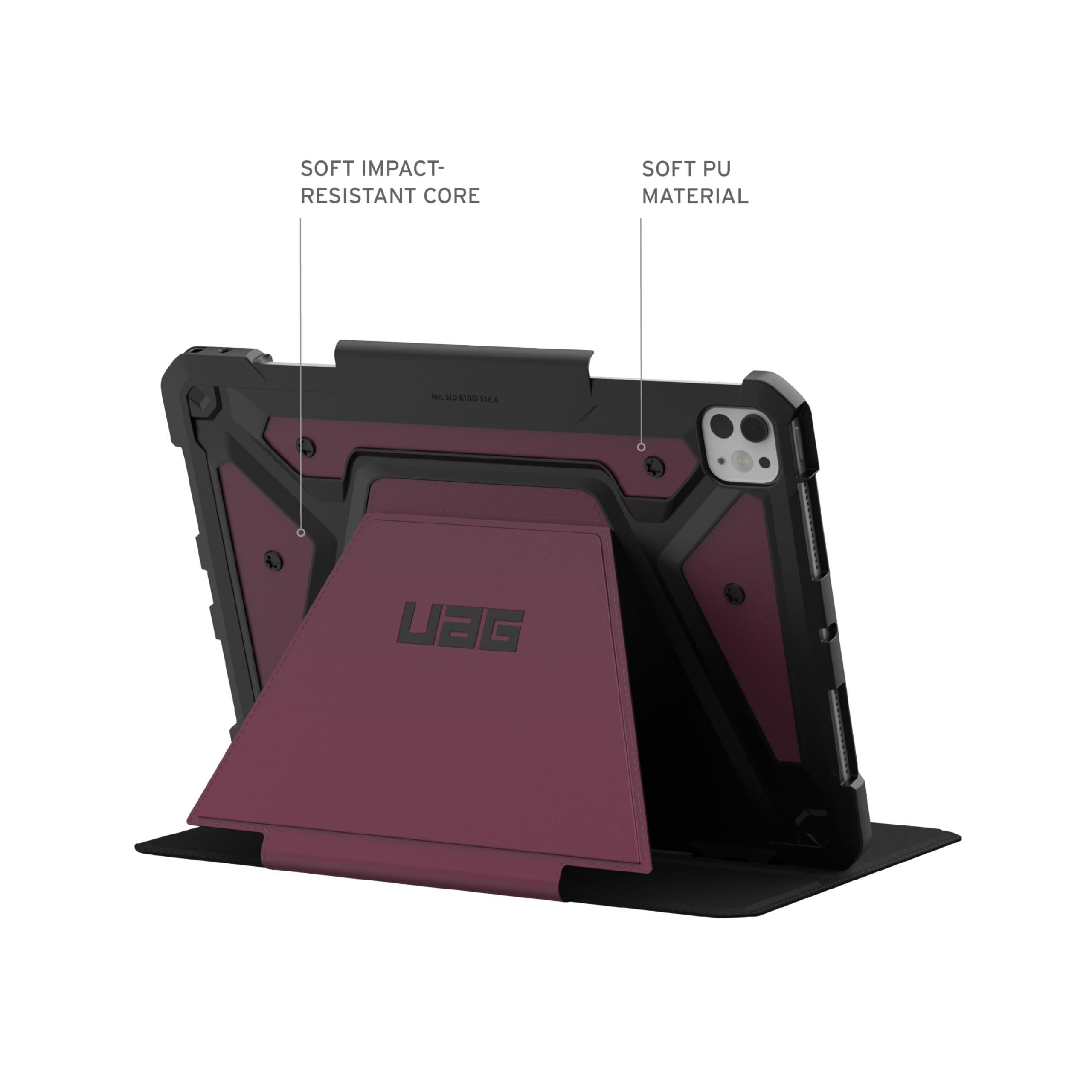 UAG iPad Pro 11" Case M5 2025 6th Gen, M4 2024 5th Gen A3357 A3358 A3359 A2836 A837 A3006, Adjustable Multi-Angle Stand Folio Cover w/Pencil Holder, Metropolis SE Bordeaux