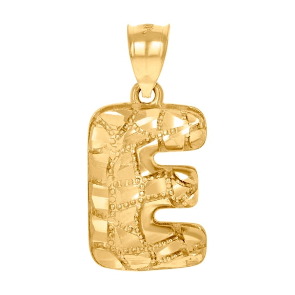 10k Yellow Gold Unisex Letter Name Personalized Monogram Initial Alphabet E Nugget Charm Pendant Necklace 10.7x22.8mm Wi