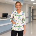 thumbnail image 2 of 3/4 Sleeve Scrubs for Women Plus Size Wrinkle-Resist Nurse Working Uniforms Trendy V Neck Floral Print Side Slits Scrub Shirt Ultra Soft Medical Workwear with Pockets Mint Green XL, 2 of 6