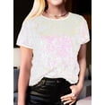 thumbnail image 5 of Aojekbee Women T-shirt, Crew Neck Short Sleeve Sequined Summer Tops Streetwear for Casual Daily, 5 of 10