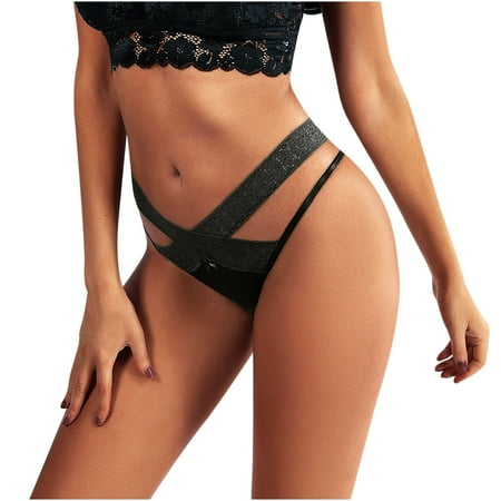 Brief Underwear For Women 12 Size AXXD Soild Lace Low Waisted G-String Panties Briefs Underwear Bikini Black 6