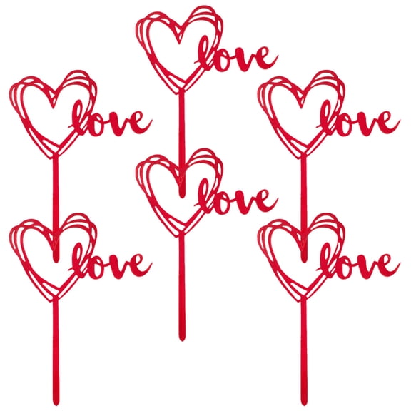 TEHAUX 6pcs Valentine's Day DIY Dessert Cake Picks Cupcake Toppers Heart Cake Red