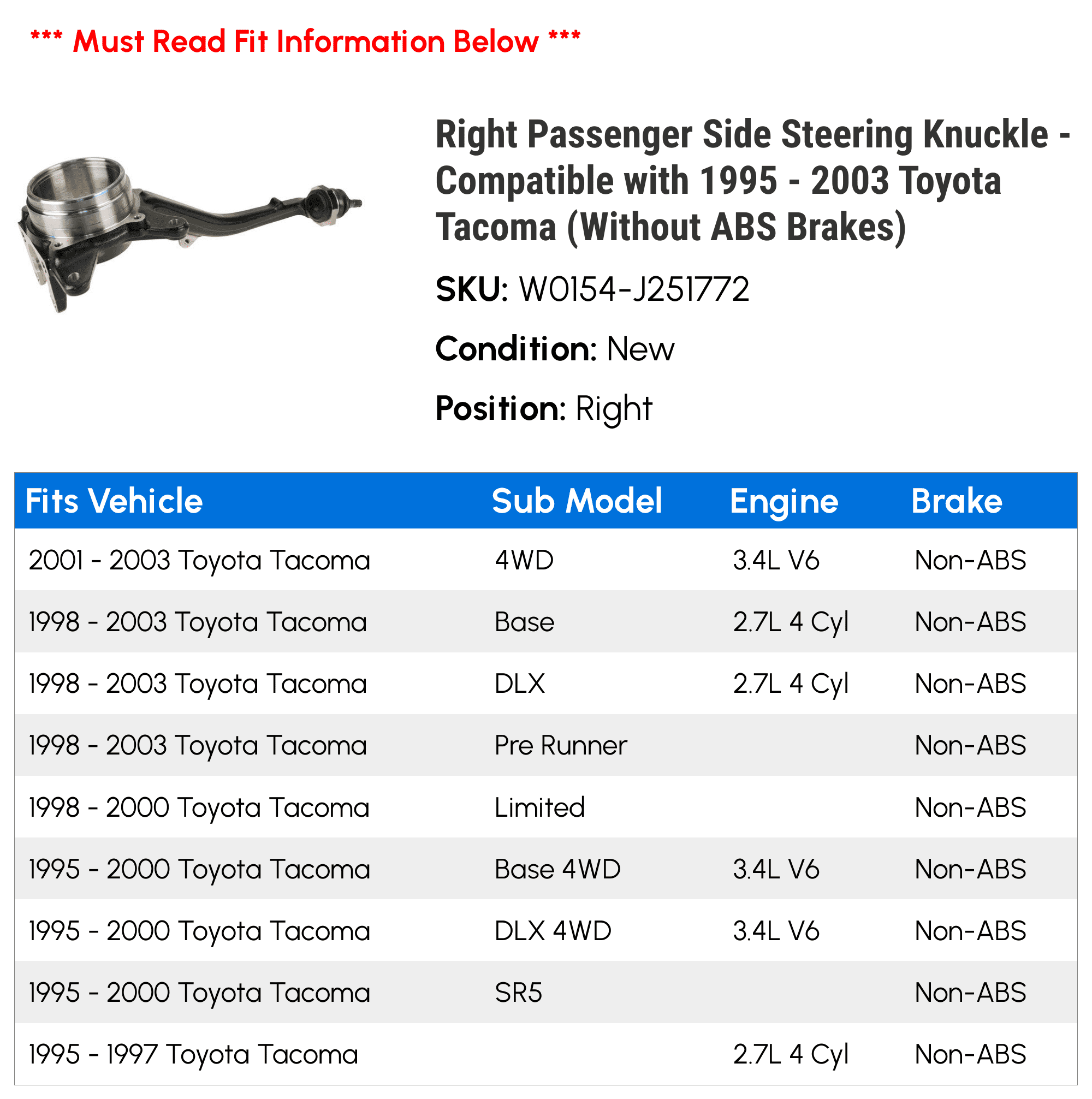Right Passenger Side Steering Knuckle - Compatible with 1995 Right Passenger Side Steering Knuckle - Compatible with 1995