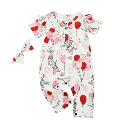 

Relanfenk Easter Baby Cartoon Rabbit Printed Romper Jumpsuit+Headband Sets