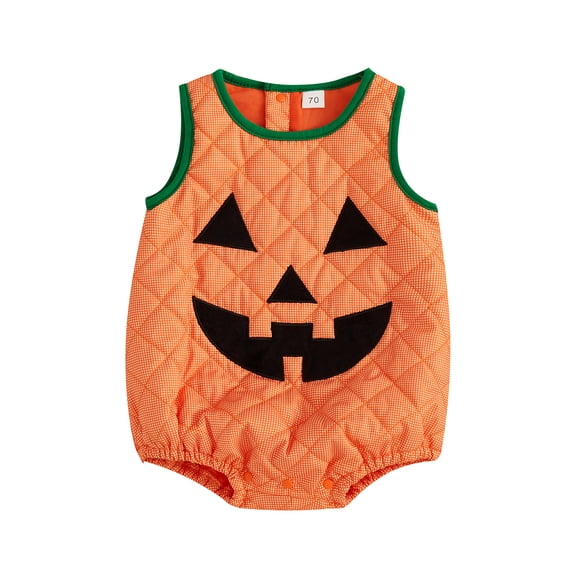 Hirigin Toddler Baby Girl Boy Halloween Outfit Pumpkin Face Romper Jumpsuit Sleeveless Bodysuit Cute Pumpkin Clothes