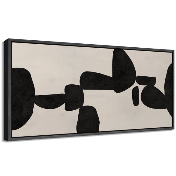Large Framed Canvas Print Abstract Black and White Geometric ShapesWall Art Decorative Ready to Hang Painting for Living room Bedroom 60x30 inches Black Frame