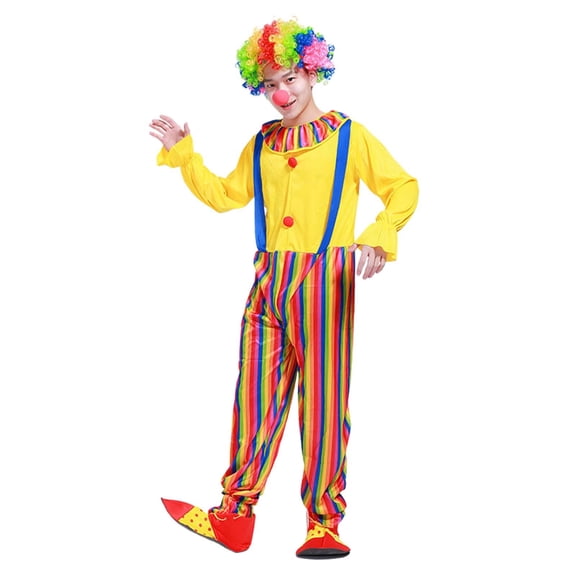 HXWCHs Circus Clown Outfit for Festival Performances and Events with Classic Suspenders Design One Size Yellow