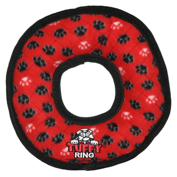 Tuffy Ultimate Ring Red Paw Durable Plush Squeaky Dog Toy