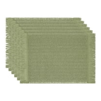 Farmhouse Placemats Set of 6 Woven Placemats for Dining Table Decor Indoor Washable Kitchen Table Mat with Tassel Green 17.7*11.8inch