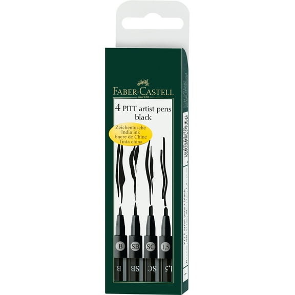Faber-Castell PITT 4 Piece Black Artist Pen Set
