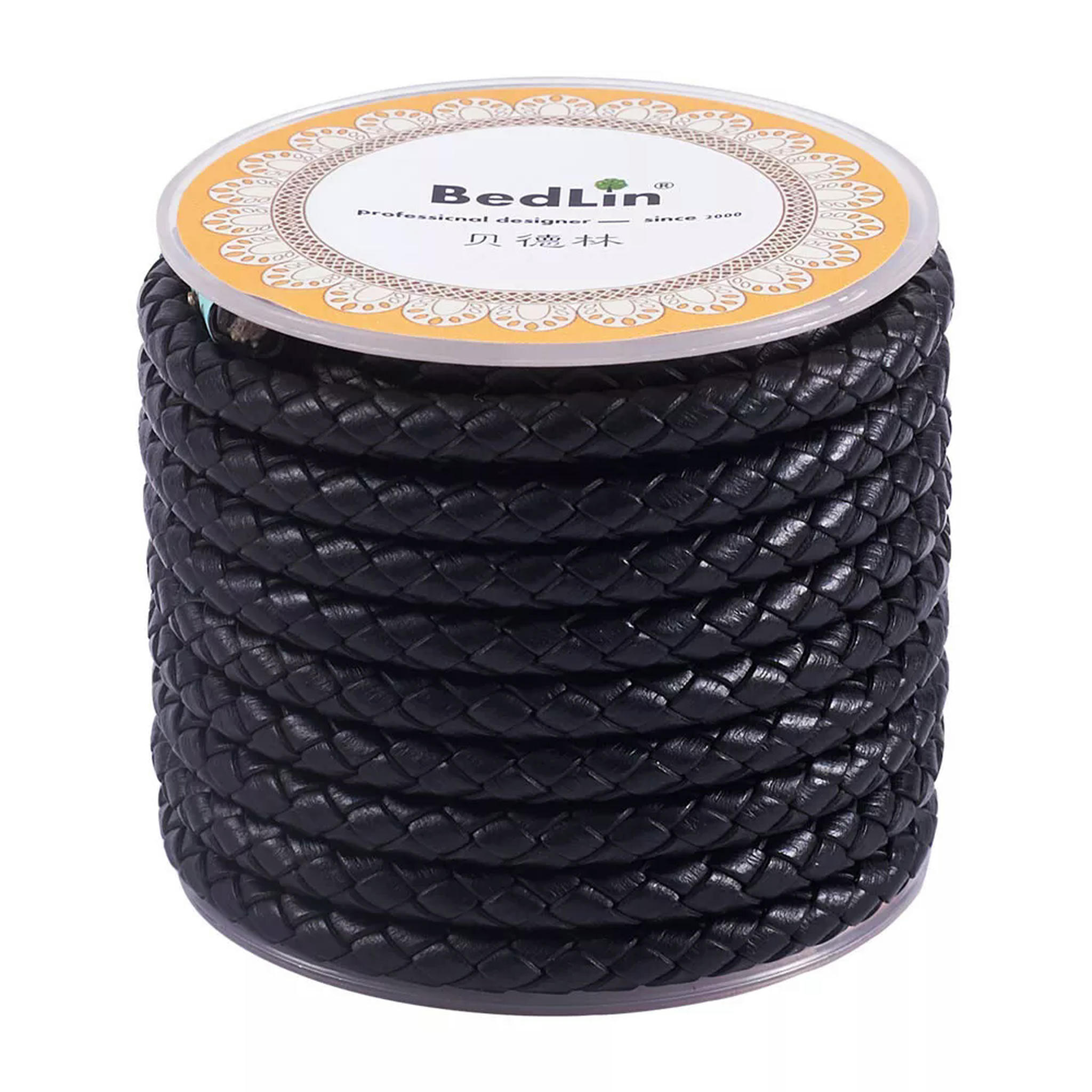 U8MO 4.37 yards(4m)/roll Black 5mm Braided Cowhide Leather Cords String for Bracelets