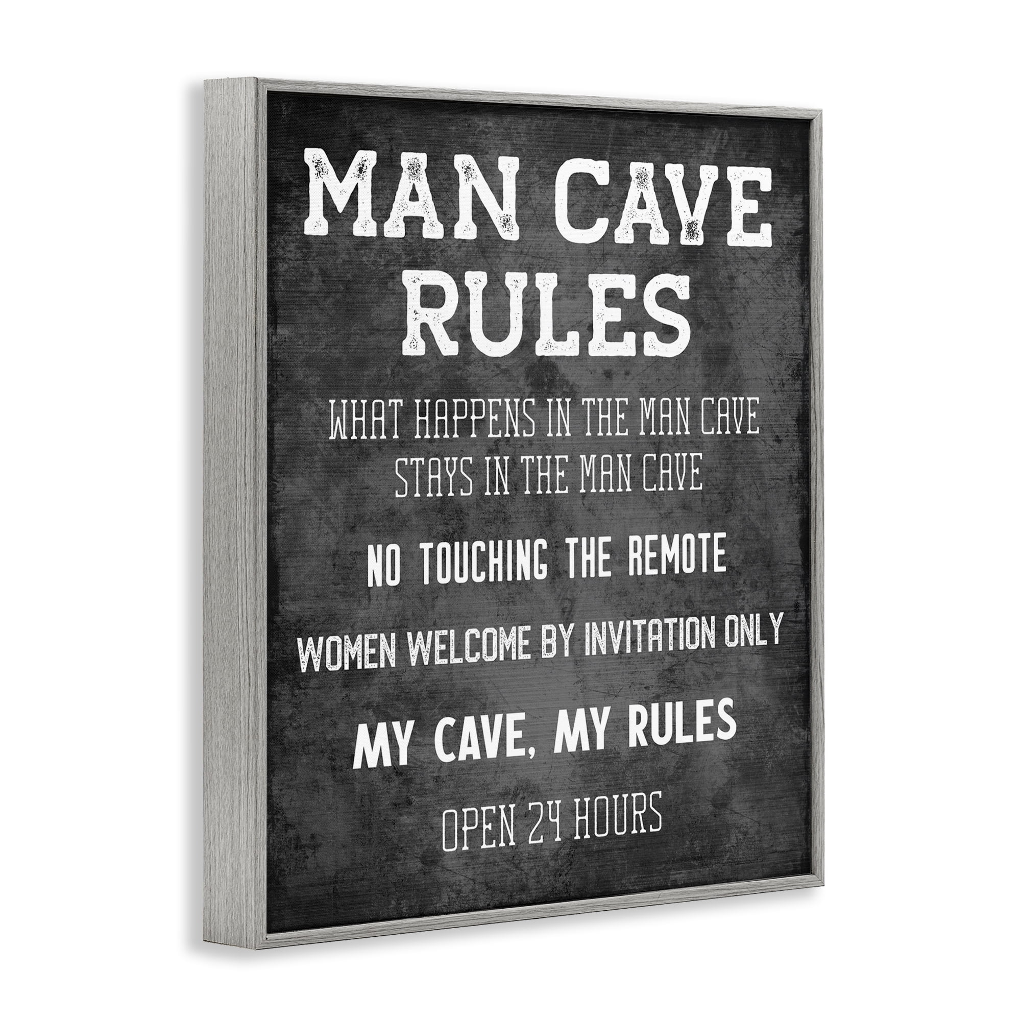 Stupell Industries My Man Cave Rules Typography Painting Gray Framed Art Print Wall Art, 24 x 30