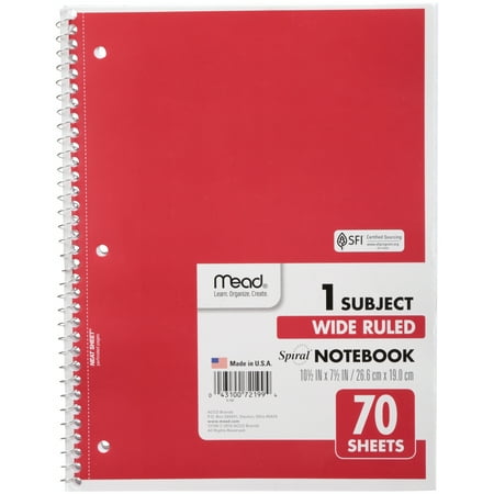 Mead® 1 Subject Wide Ruled Spiral® Notebook