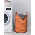 thumbnail image 3 of Cartoon Laundry Bag, Funny Monkeys Dancing Stars Bananas Childish Animals Nursery Cartoon, Basket with Handles Drawstring Closure for Laundromats, 13" x 19", Umber and Burnt Sienna, by Ambesonne, 3 of 4