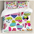 thumbnail image 3 of Colorful Duvet Cover Set Queen Size, Heart Shapes with Patches and Polka Dots Cute Cheerful Pattern Design Artwork, Decorative 3 Piece Bedding Set with 2 Pillow Shams, Multicolor, by Ambesonne, 3 of 3