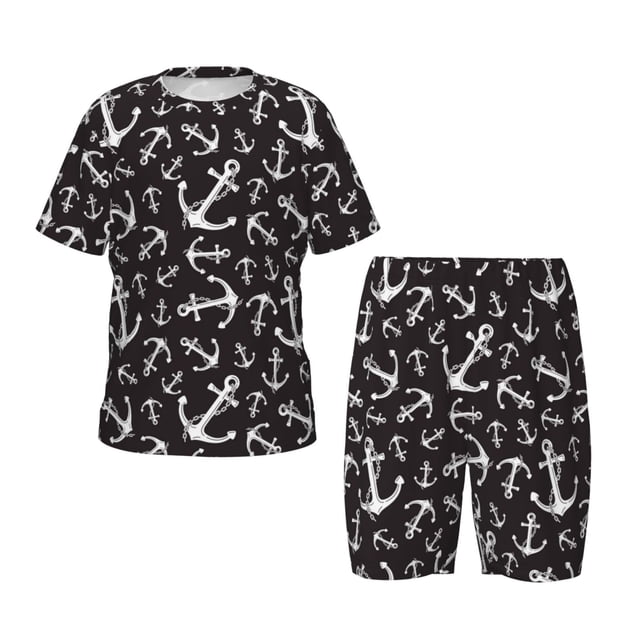 Balery Anchors Conjunto de Pijama Infantil de Manga Corta con Estampado – Ropa de Dormir de Algodón Suave-Medium
