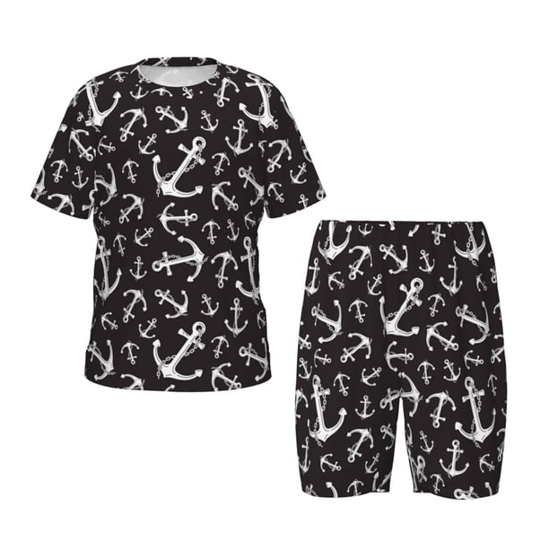 Balery Anchors Conjunto de Pijama Infantil de Manga Corta con Estampado – Ropa de Dormir de Algodón Suave-XX-Large